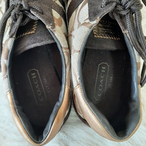 Coach Women's Metallic Gold and Brown Signature Lace Up Sneakers Size: 7.5M - Picture 4 of 7